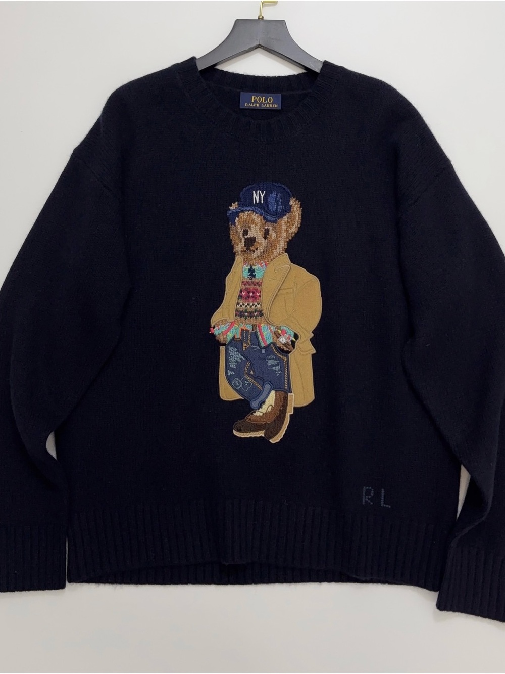 Polo by Ralph Lauren Black Crewneck Sweater with Embroidered Bear